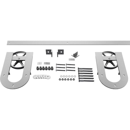 Ekena Millwork Premium Wagon Wheel Horseshoe Barn Door Hardware Set w/ 5' Track for 2 1/4" Doors, PC Chrome GB600155H2WCR